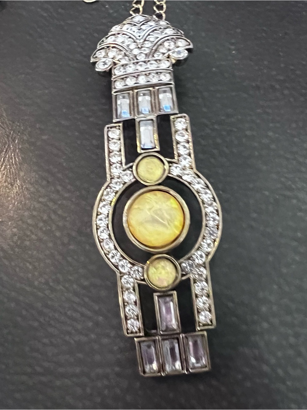 Crystal and Yellow Stone Art Deco Pendant Necklace